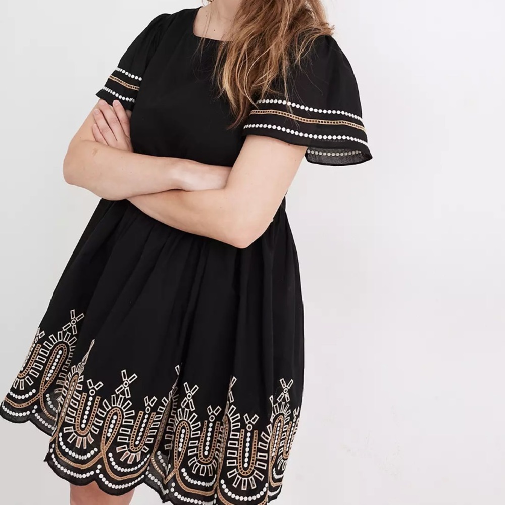 Madewell Embroidered Eyelet Puff-Sleeve Mini Dress LARGE MC984